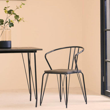 District Black Metal & Elm Wood Armchair