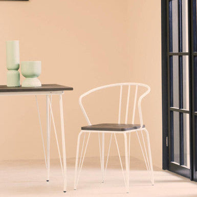 District White Metal & Elm Wood Armchair
