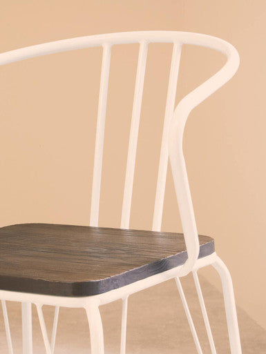District White Metal & Elm Wood Armchair