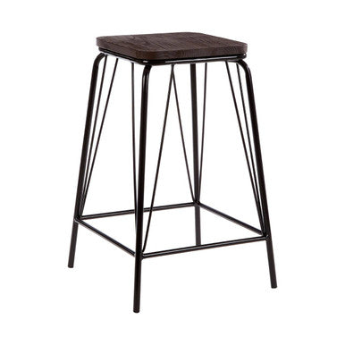 District Black Metal & Elm Wood Stool
