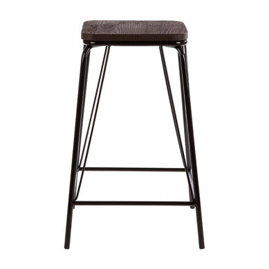 District Black Metal & Elm Wood Stool