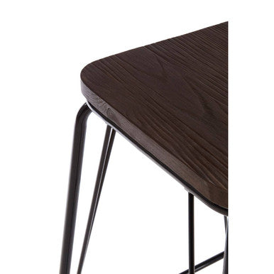 District Black Metal & Elm Wood Stool