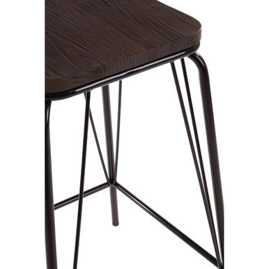 District Black Metal & Elm Wood Stool