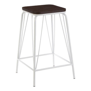 District White Metal & Elm Wood Stool