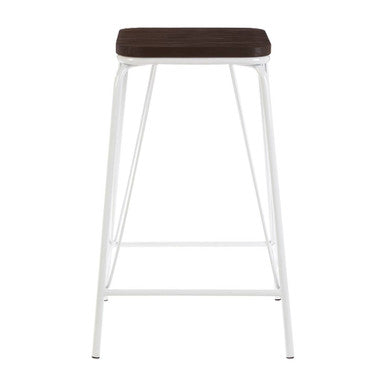 District White Metal & Elm Wood Stool