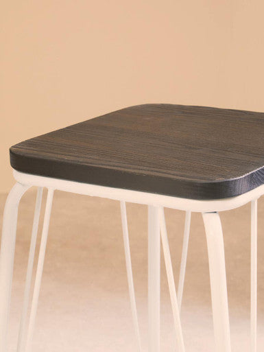 District White Metal & Elm Wood Stool