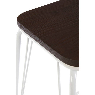 District White Metal & Elm Wood Stool
