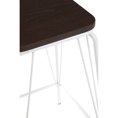 District White Metal & Elm Wood Stool
