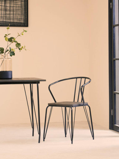 Black Metal Legs & Elm Wood Top Dining Table, District