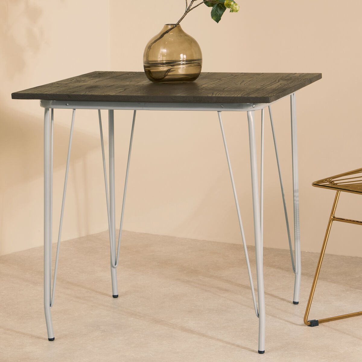 Grey Metal Legs & Brown Elm Wood Top Dining Table, District