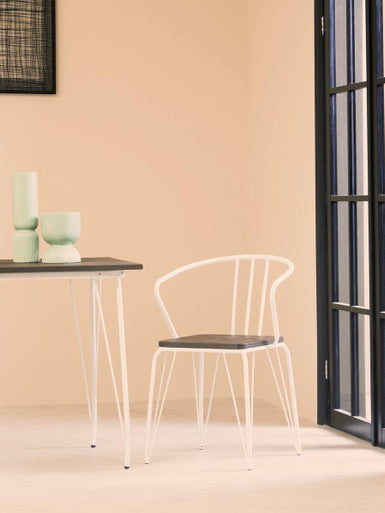 White Metal Legs & Brown Elm Wood Top Square Dining Table, District