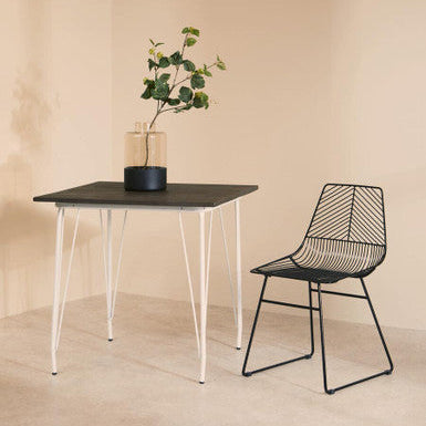White Metal Legs & Brown Elm Wood Top Square Dining Table, District