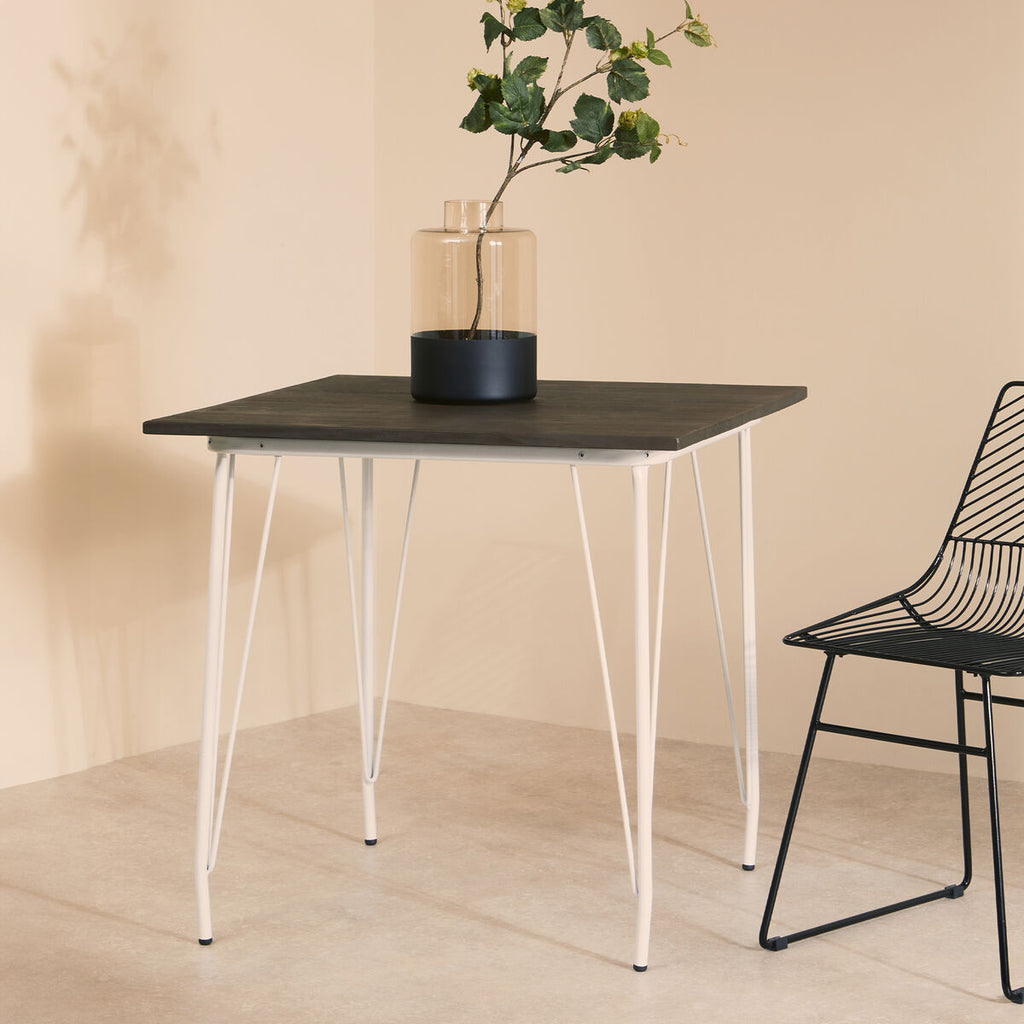 White Metal Legs & Brown Elm Wood Top Square Dining Table, District