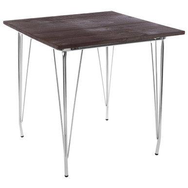 Silver Chrome Metal Legs & Brown Elm Wood Top Table, District