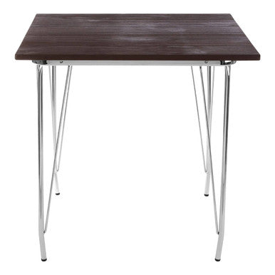 Silver Chrome Metal Legs & Brown Elm Wood Top Table, District