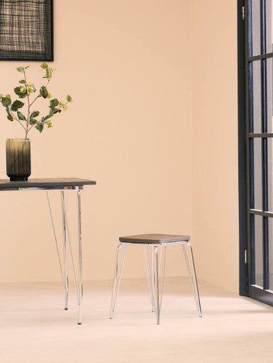 Silver Chrome Metal Legs & Brown Elm Wood Top Table, District