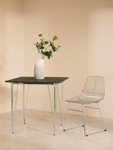 Silver Chrome Metal Legs & Brown Elm Wood Top Table, District