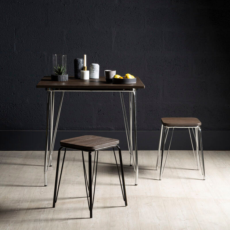 Silver Chrome Metal Legs & Brown Elm Wood Top Table, District