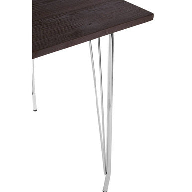 Silver Chrome Metal Legs & Brown Elm Wood Top Table, District