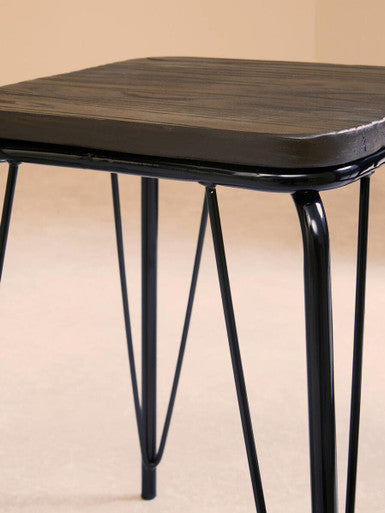 District Black Metal & Elm Small Wood Stool