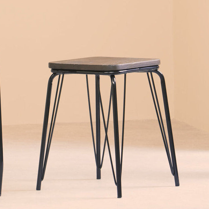 District Black Metal & Elm Small Wood Stool