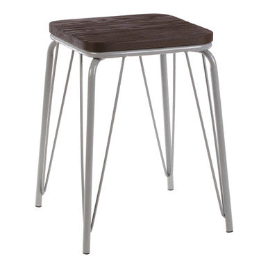 District Grey Metal & Elm Small Wood Stool