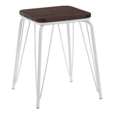 District White Metal & Elm Small Wood Stool