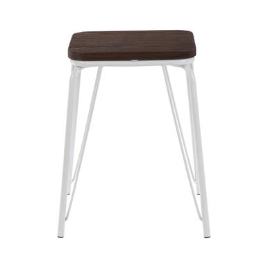 District White Metal & Elm Small Wood Stool
