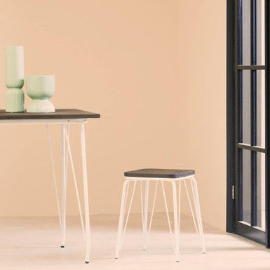 District White Metal & Elm Small Wood Stool