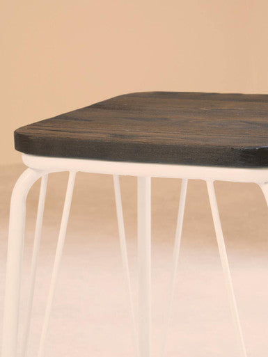 District White Metal & Elm Small Wood Stool