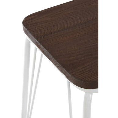 District White Metal & Elm Small Wood Stool