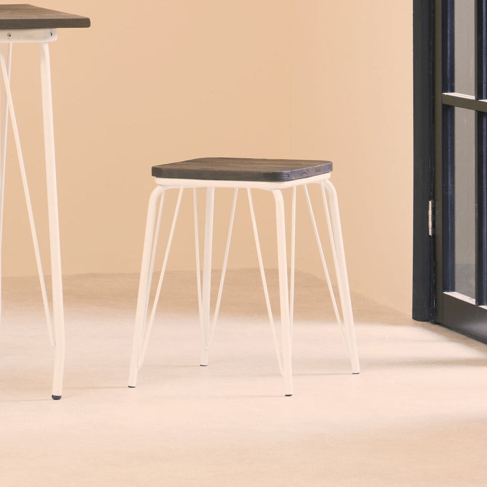 District White Metal & Elm Small Wood Stool