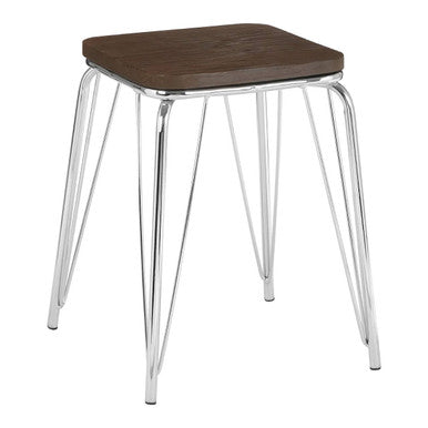 District Chrome Metal & Elm Small Wood Stool