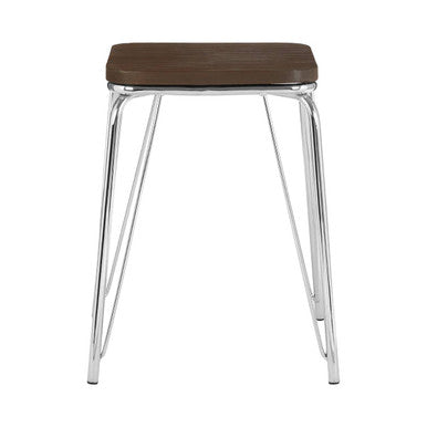 District Chrome Metal & Elm Small Wood Stool