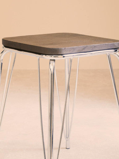 District Chrome Metal & Elm Small Wood Stool
