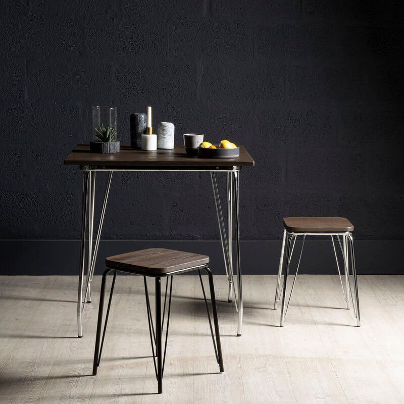 District Chrome Metal & Elm Small Wood Stool
