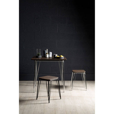District Chrome Metal & Elm Small Wood Stool