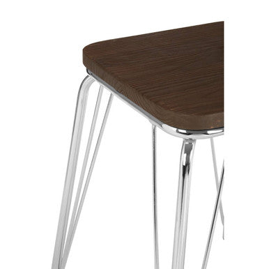 District Chrome Metal & Elm Small Wood Stool