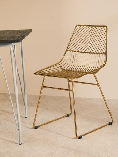 District Small Gold Metal Wire Chair