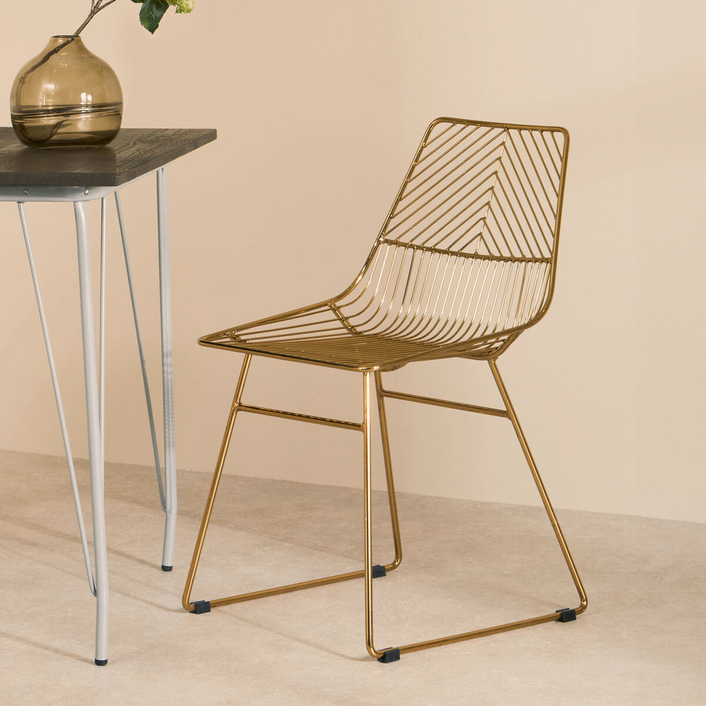 District Small Gold Metal Wire Chair