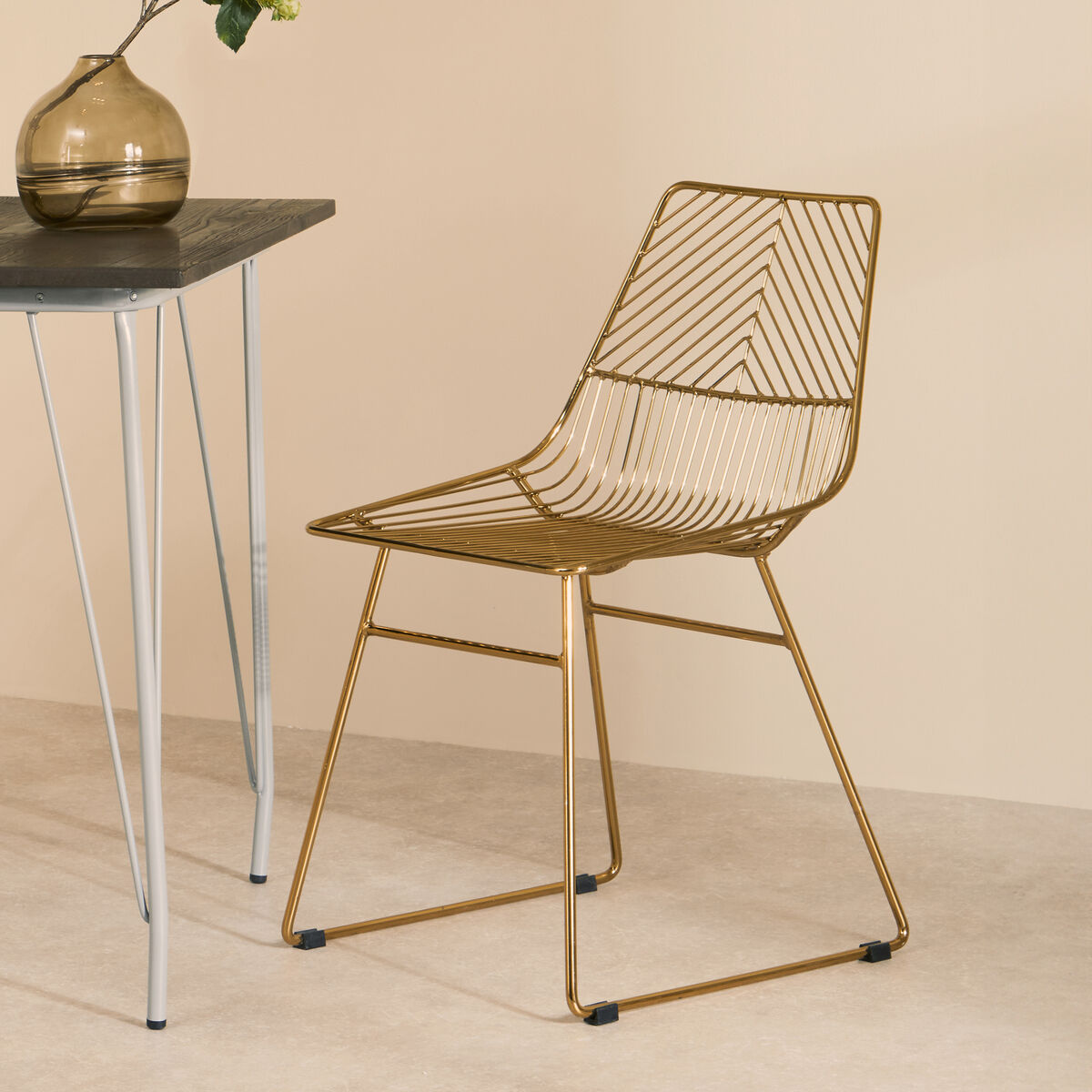 District Small Gold Metal Wire Chair