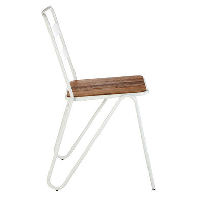 District White Metal & Elm Wood Chair