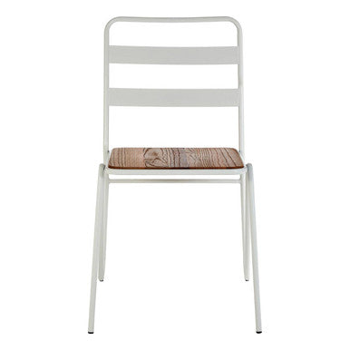 District White Metal & Elm Wood Chair