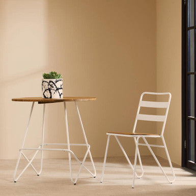 District White Metal & Elm Wood Chair