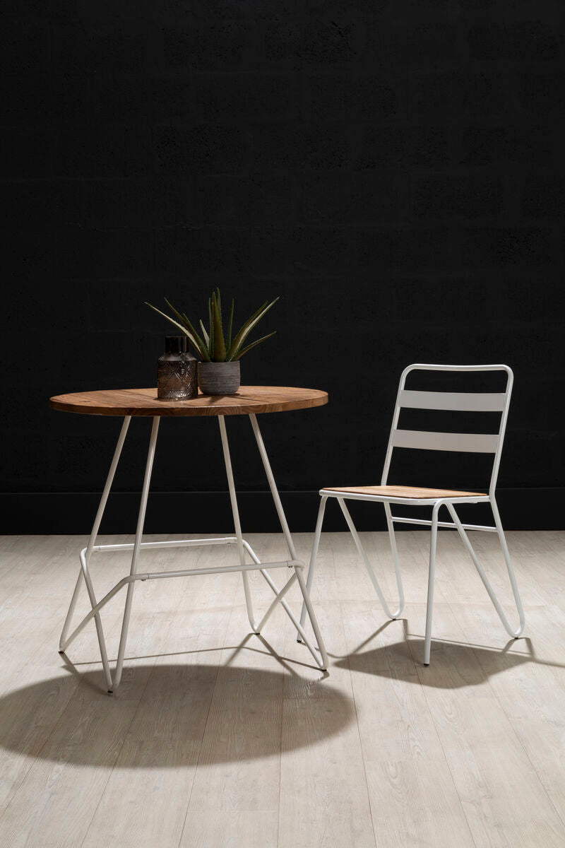 District White Metal & Elm Wood Chair