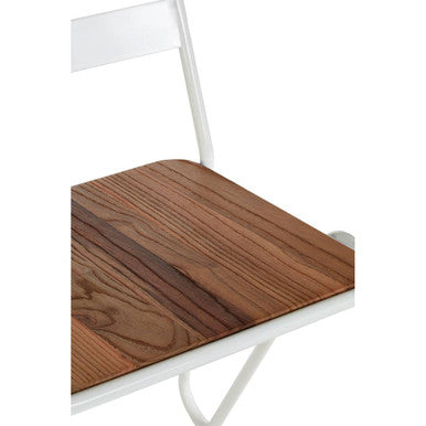 District White Metal & Elm Wood Chair