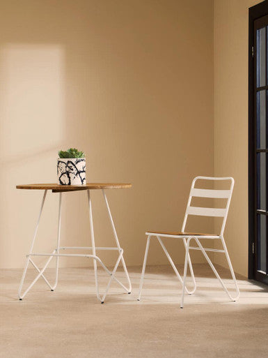 White Metal Legs & Natural Elm Wood Top Round Dining Table, District