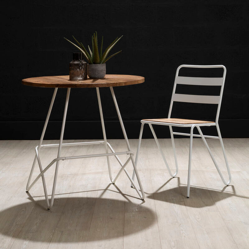 White Metal Legs & Natural Elm Wood Top Round Dining Table, District
