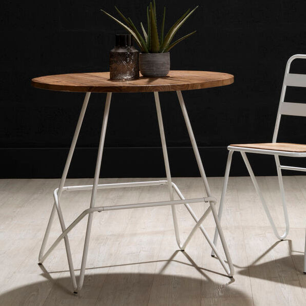 White Metal Legs & Natural Elm Wood Top Round Dining Table, District