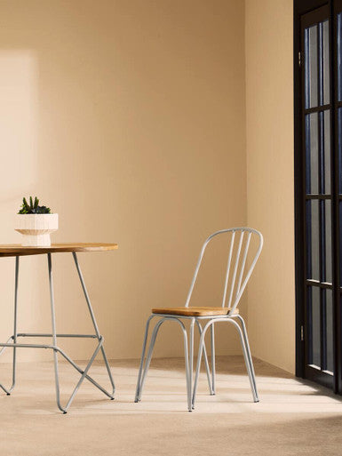 Grey Metal Legs & Natural Elm Wood Top Round Dining Table, District